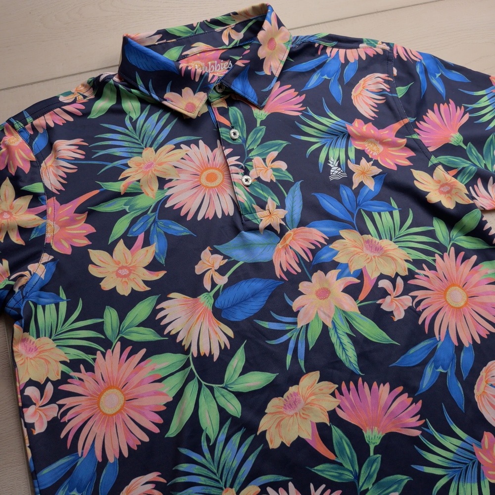 Chubbies The Big Bloomers Polo‎ Shirt Mens S Floral Print Performance Tropical